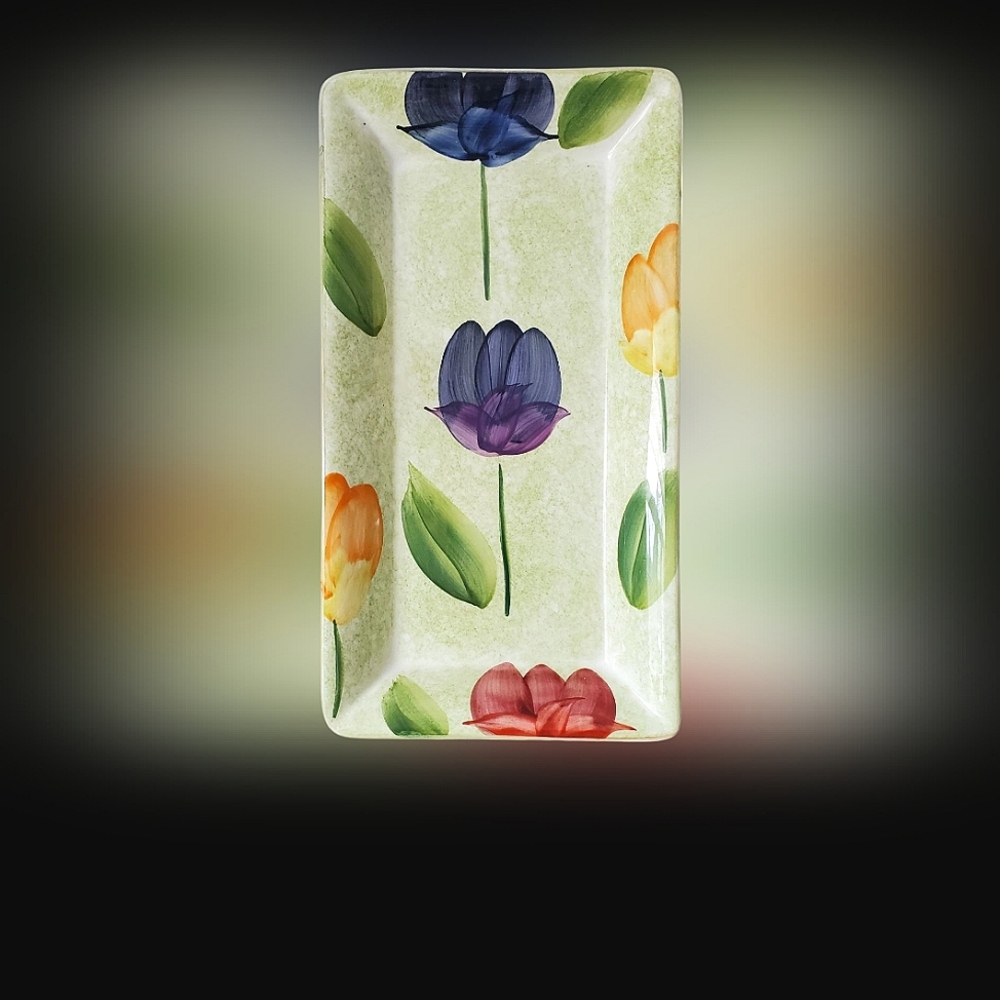 Floral Rectangular Ceramic Tray Made In Italy By Aurora